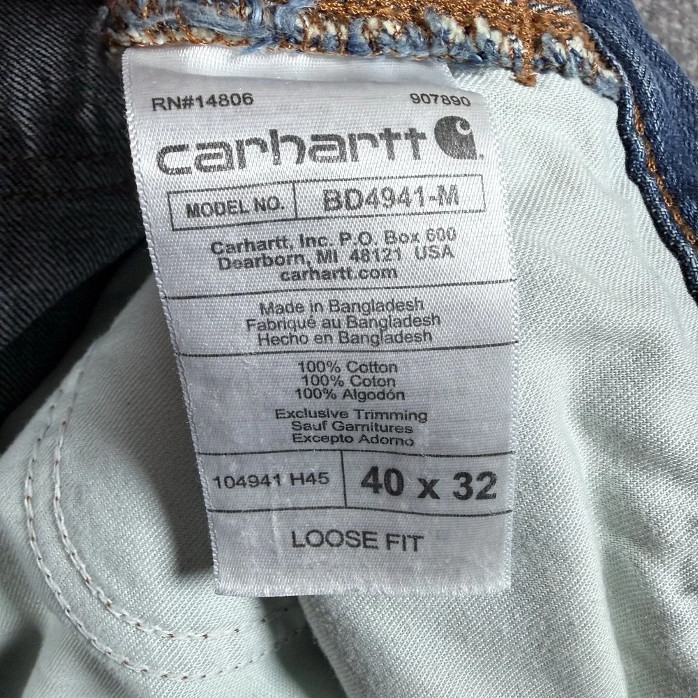 Carhartt Jeans Men's 40x32 Blue Denim Carpenter Loose Fit‎ Utility Workwear